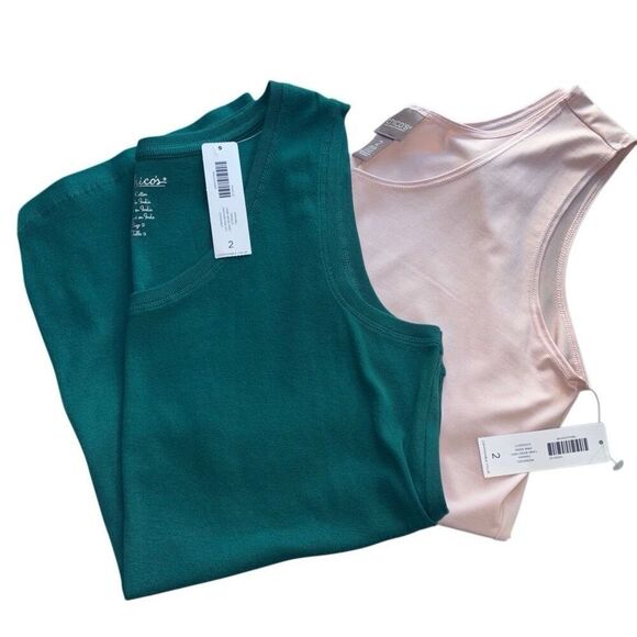 Chicos basic tank scoop neck green pink size 2 bundle new - Picture 1 of 12